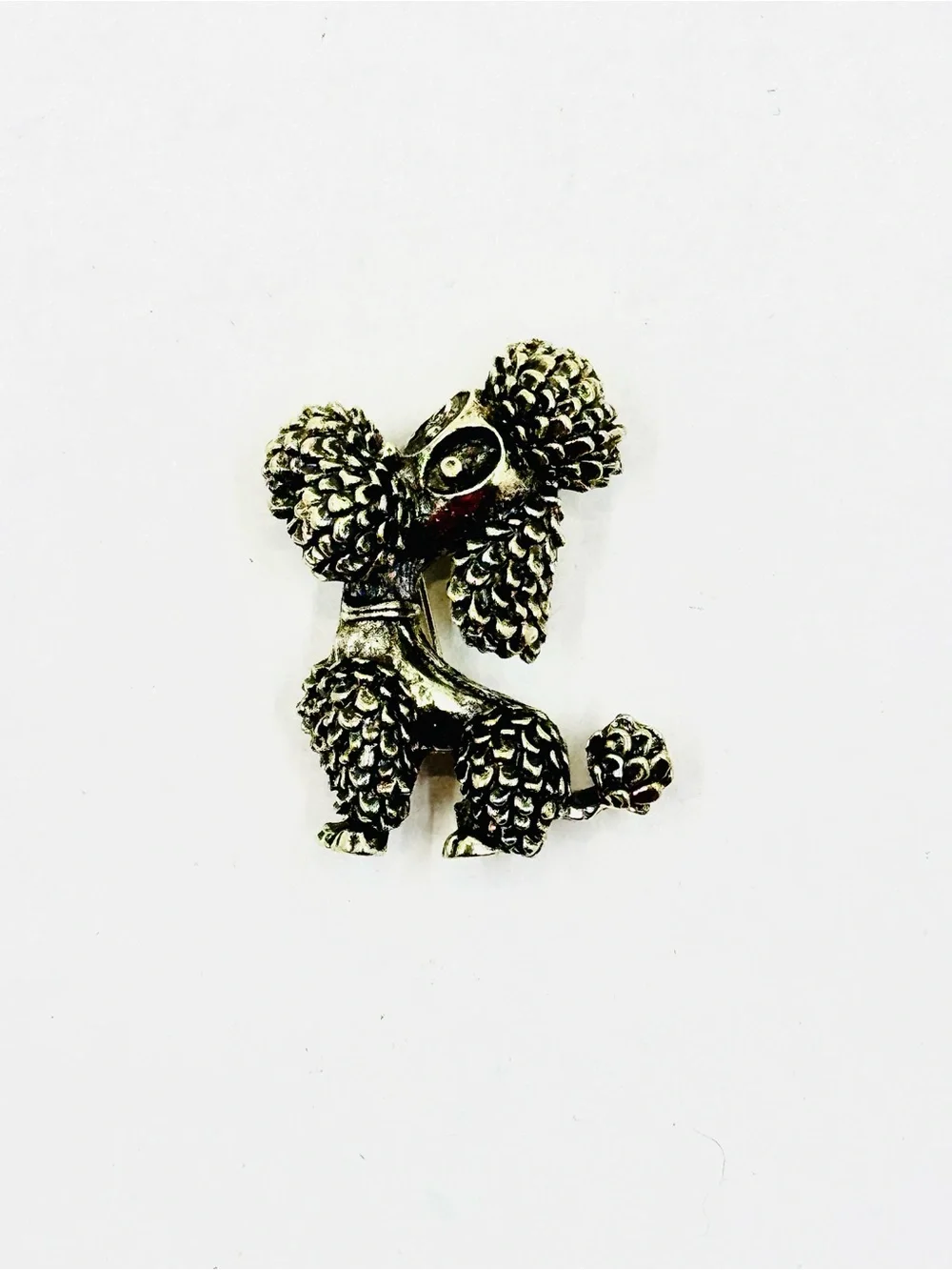 Antiqued Gold Tone Textured Poodle Brooch Pendant
